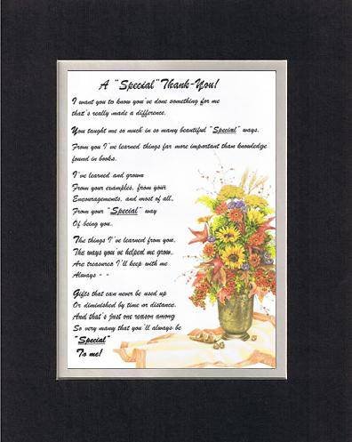 Touching and Heartfelt Poem for Thank-You - A Special Thank You Poem on 11 x 14 inches Double Beveled Matting (Black on White)