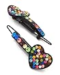 2 Black Tone Multi Colored Rhinestone Heart Snap Hair Barette Clips