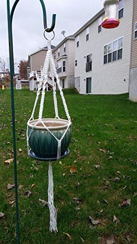 Ashman Macrame White Plant Hanger AM6839, Beautifully handmade Ivory Beads Large 4 Leg Arms elegant look for use Indoors Outdoors Patio Balcony Deck Ceiling For Round & Square Pots Hanging Basket