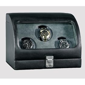 Ragar Watch Winder for Three in Genuine Black Leather 2699GL/BK