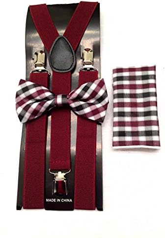 Suspenders Burgundy Unisex's Plaid Bow tie &amp; Suspender Sets
