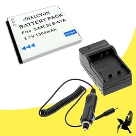 Halcyon 1300 mAH Lithium Ion Replacement Battery and Charger Kit for Samsung DualView ST600 14.2 MP Digital Camera and Samsung SLB-07A