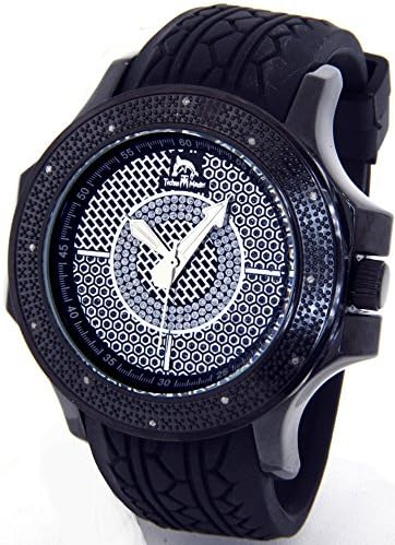 Mens Techno Master Real Diamond Watch Blacked Out Case Rubber Band w/ 2 Interchangeable Watch Bands #TMX-2138