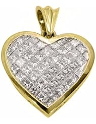 18k Yellow Gold Invisible Diamond Heart Pendant 3 Carats