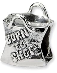 Sterling Silver Reflection Beads Collection Born to Shop Bag Charm 4mm Hole (fits 3mm European Style Charm Bracelets)