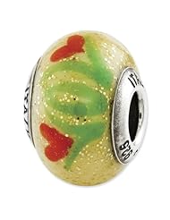 Sterling Silver Reflections Yellow with Orange Flowers Italian Murano Bead