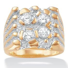 Mens DiamonUltra&trade; Cubic Zirconia 18k/Sterling Silver Nugget-Style Ring: Jewelry