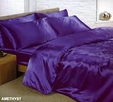 Purple Satin Double Duvet Cover, Fitted Sheet and 4 pillowcases Bedding