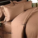 Homespell Egyptian Cotton 800 Thread Count Sateen Stripe 7 Pcs Sheet Set & Duvet Cover Set Combo Taupe King.