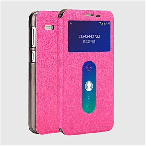 HIGER® Lenovo S850 PU Leather Case ,Double Window View Flip Stand Protective Cover for Lenovo S850 with Free Screen Protection (Rose)