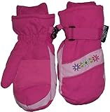4-7yrs Ski Mitten. Contrast Piped with 3 Flowers Embroidery. Thinsulate and Waterproof.