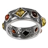 Natural Multicolor Amber Sterling Silver Magic Look Ring
