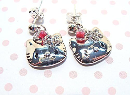 Silver Hello Kitty Earrings with Rhinestones #giftforgirls #HelloKitty #girlsjewelry #girlsearrings #kittyearrings