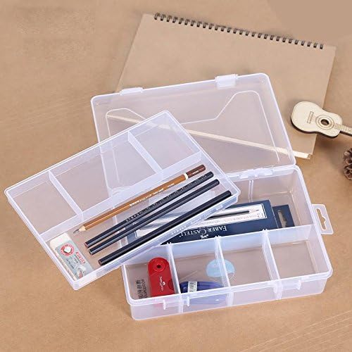 Multifunction High Capacity Double Layered Detachable Plastic Pencil Case Storage Box with Hinged Lid Snap Closure