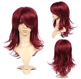 Cosplayland - 60cm flip out wavy layered heat-resistant Wig - dark red / burgundy