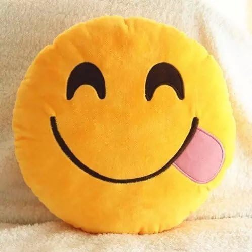 Liyin 32cm Emoji Smiley Emoticon Yellow Round Cushion Pillow Stuffed Plush Soft Toy-glutton