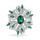 Bling Jewelry Holiday Christmas Brooch Pin Wreath Green Simulated Emerald Crystal Rhodium Plated thumbnail