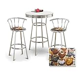 Chrome Bar Table & 2 Chrome 29" Chicken Fabric Seat Barstools