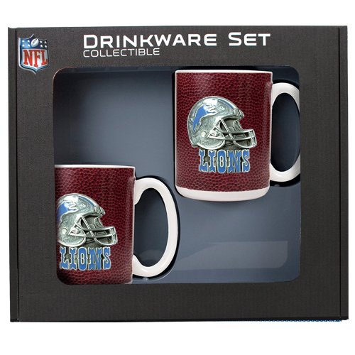 Sports NFL LIONS 2pc Gameball Coffee Mug Set - Primary Logo & Helmet Logo/Gameball Ceramic