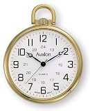 Avalon Goldtone Ultra Thin Railroad Pocket Watch with Chain, # 8990GX