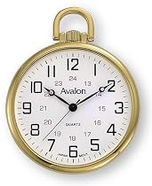 Avalon Goldtone Ultra Thin Railroad Pocket Watch with Chain, # 4026G