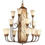 Progress Lighting P4475-122 Sixteen-Light, Three-Tier Chandelier with Vintage Parchment Glass and Iron Scroll Details, Aged Copper with Pietra accents