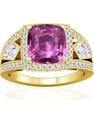 18K Yellow Gold Cushion Cut Pink Sapphire Ring With Sidestones