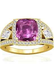 14K Yellow Gold Cushion Cut Pink Sapphire Ring With Sidestones