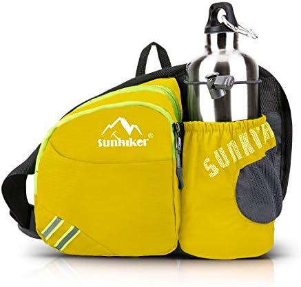 Outdoor Waist Bag, Sunhiker Sports Water Resistant Waist Pack with Water Bottle (Not Included) Holder, Running Belt Bag Pouch Fanny Pack for Hiking Running Cycling Camping Climbing Travel(Yellow)