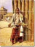 Charles Russell Indians Bathroom Tile Mural 4. 17x25.5 inches using (24) 4.25x4.25 ceramic tiles.