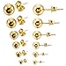 MOWOM Gold Tone 3~8mm 12PCS Stainless Steel Stud Earrings Ball Round Set (6 Pairs)