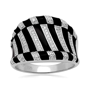Sterling Silver Black Enamel Diamond Ring (1/4 cttw, I-J Color, I2-I3 Clarity)