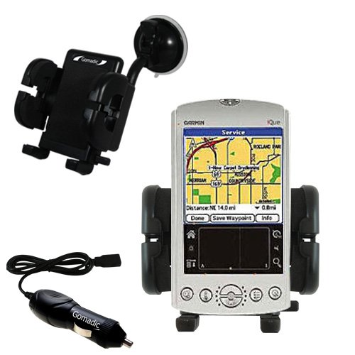 Garmin iQue 3600 Flexible Auto Windshield Holder with Car Charger - Uses Gomadic TipExchange
