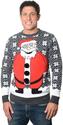 RWB Unisex Happy Santa Ugly Christmas Sweater Charcoal, X-Large