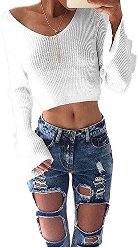 EKIMI Womens Casual Long Sleeve V-Neck Jumper Sweaters Coat Blouse (S)