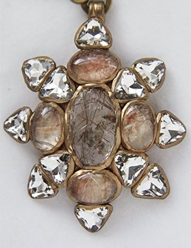 Rutilated quartz star burst long chain pendant (N-3624)