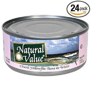 Natural Value Tuna, No Salt Yellowfin Chunk in Water, 6-Ounce Cans (Pack of 24)