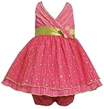 Size-3/6M BNJ-3212S 2-Piece FUCHSIA CRINKLE SKIRT FOIL DOT MESH OVERLAY HALTER Special Occasion Flower Girl Party Dress,S53212 Bonnie Jean Baby/Infant Girls 3M-24M