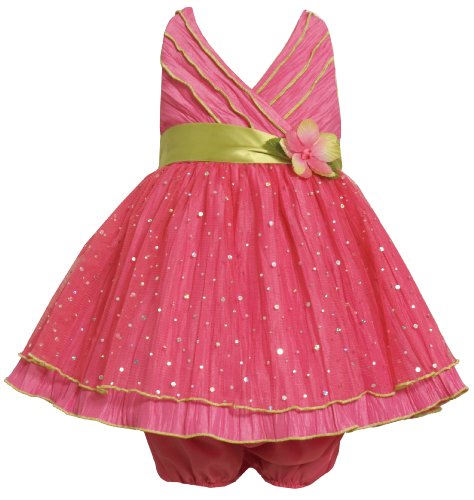 Size-3/6M BNJ-3212S 2-Piece FUCHSIA CRINKLE SKIRT FOIL DOT MESH OVERLAY HALTER Special Occasion Flower Girl Party Dress,S53212 Bonnie Jean Baby/Infant Girls 3M-24M