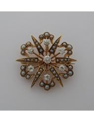 Charming Victorian Starburst Diamond and Pearl Pin