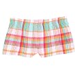 Beach Multi Pink Print Check Flannel Cotton Girl Boxers Mini Itty Bitty Shorts 1" Inseam, Covered elastic waist, 100% cotton,