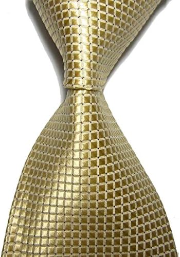 Solid Red Scarlet Checked Jacquard Woven Men's Tie Necktie (Light Golden)