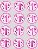 12 1st Birthday Girls Pink Balloons rice paper fairy / cup cake 40mm toppers pre cut decoration