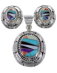 Multicolor Inlay Sterling Silver Pendant Earrings Set AS48141