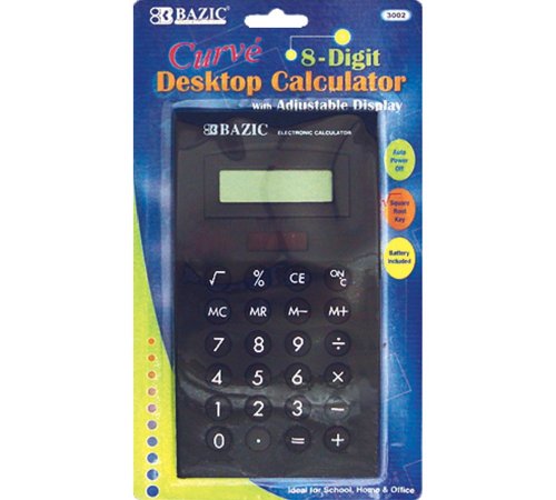 Bazic 8-Digit Curve Shape Calculator with Adjustable Display (Case of 36) (3002-36)