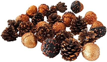 24-Piece Glittered Pinecone and Acorn Assortment Bowl Filler Autumn Decor