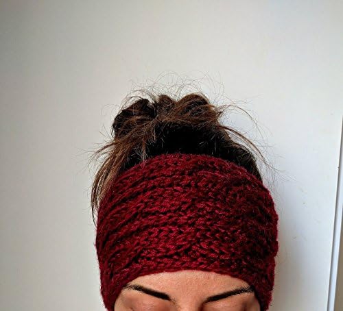 Chunky Cable Knit Ear Warmer Headband, Thick and Cozy Ear Warmer - Red Velvet
