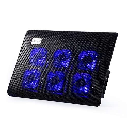 LESHP Cooling Pad - Ultra Slim Portable for 10-17 inch Laptops with 6 Quiet 70mm Fans at 1845RPM, Black (L112B）
