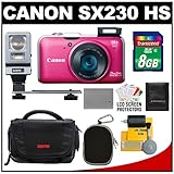 Canon PowerShot SX230 HS Digital Camera (Red) with 8GB Card + Battery + (2) ....