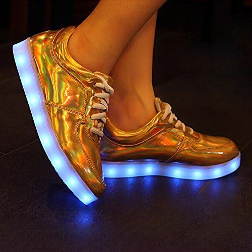 Shihua Premium Gold 7 Colors LED Luminous Shoes Unisex Sneakers Usb Charging Light Shoes Colorful Glowing Casual Shoes Size 8 (25.5cm)
